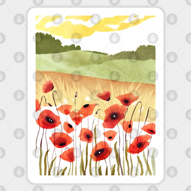 Abstract Watercolor Summer Field Poppies Sticker by FarmOfCuties